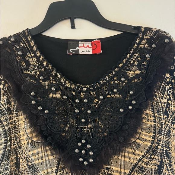 Black And Gold with fur Dress - Picture 3 of 5